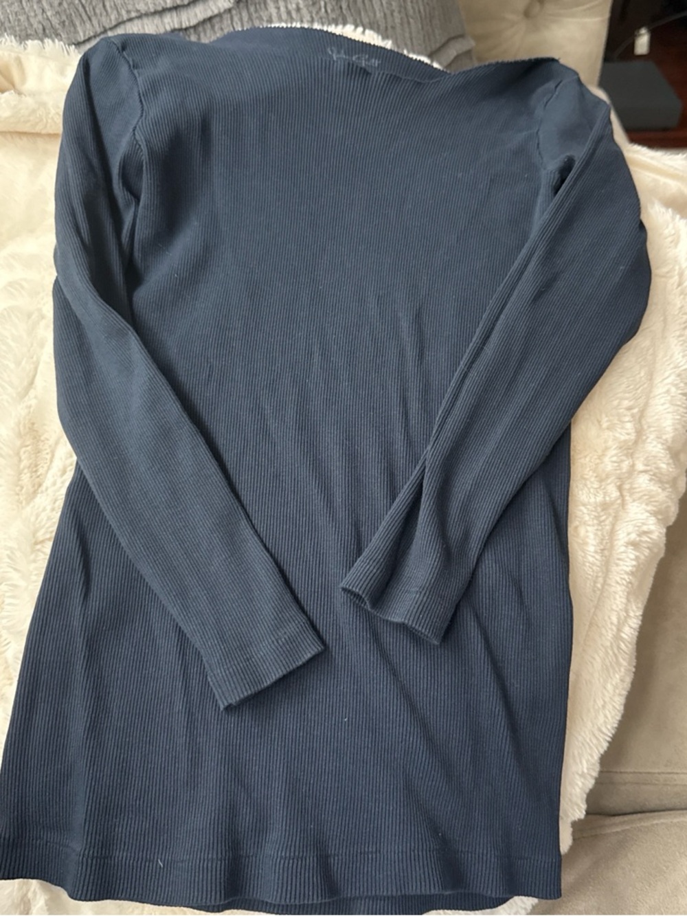 Brandy Melville Navy Ribbed Long Sleeve Top